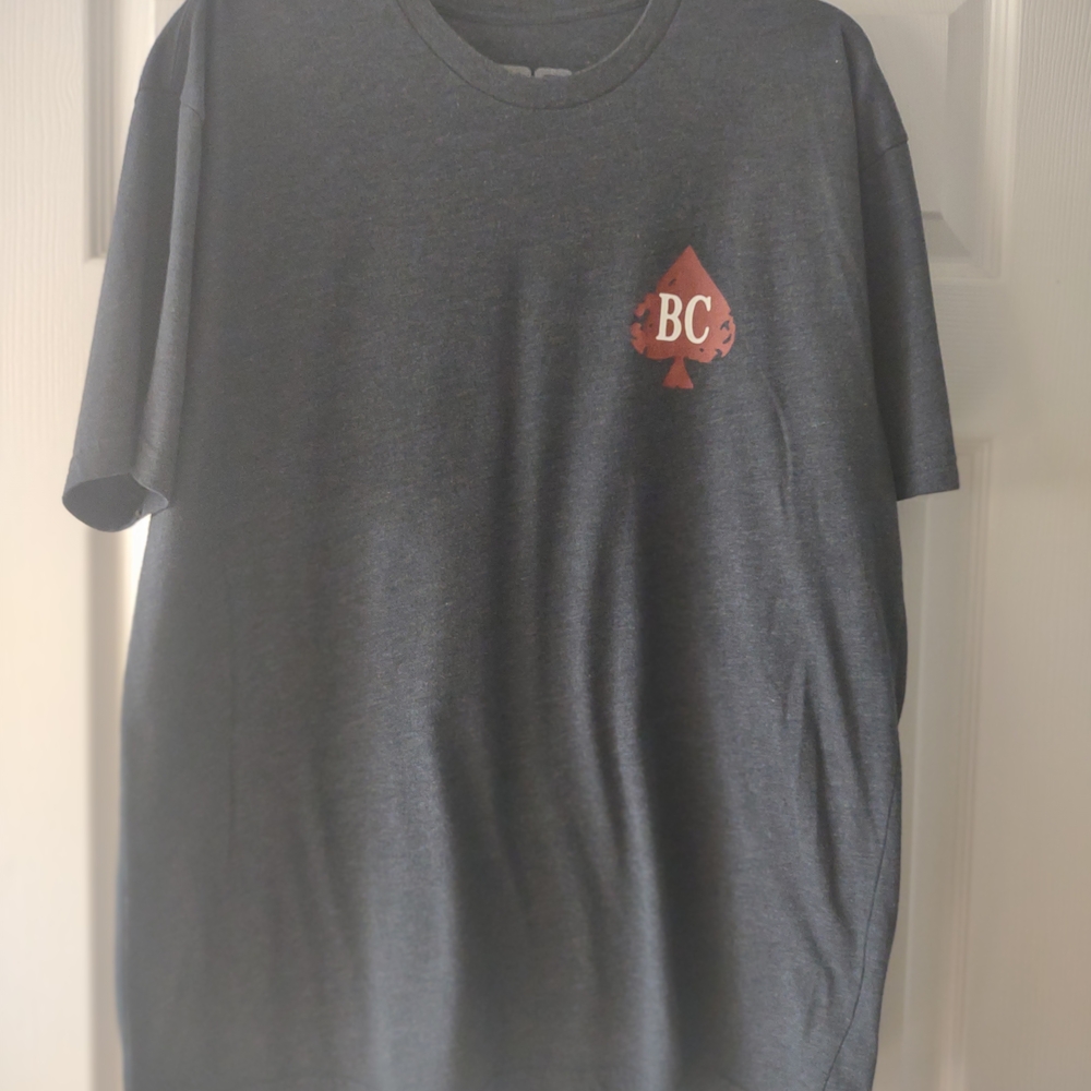 BC Limited Charcoal Men's Tee with Graphic Back & Red Accent Front Sz XL